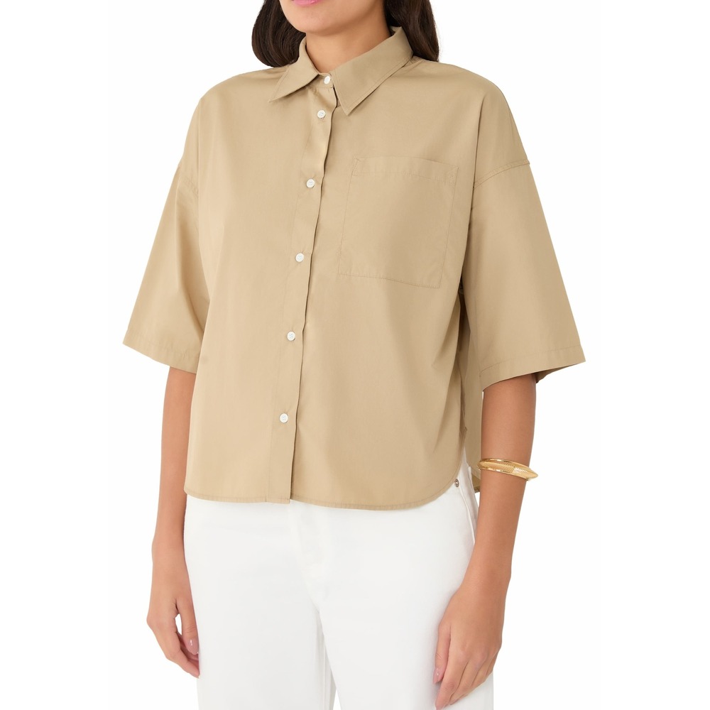 Citizens of Humanity Kayla Short Sleeve Shirt Khaki Tan Cotton Button Up Pocket
